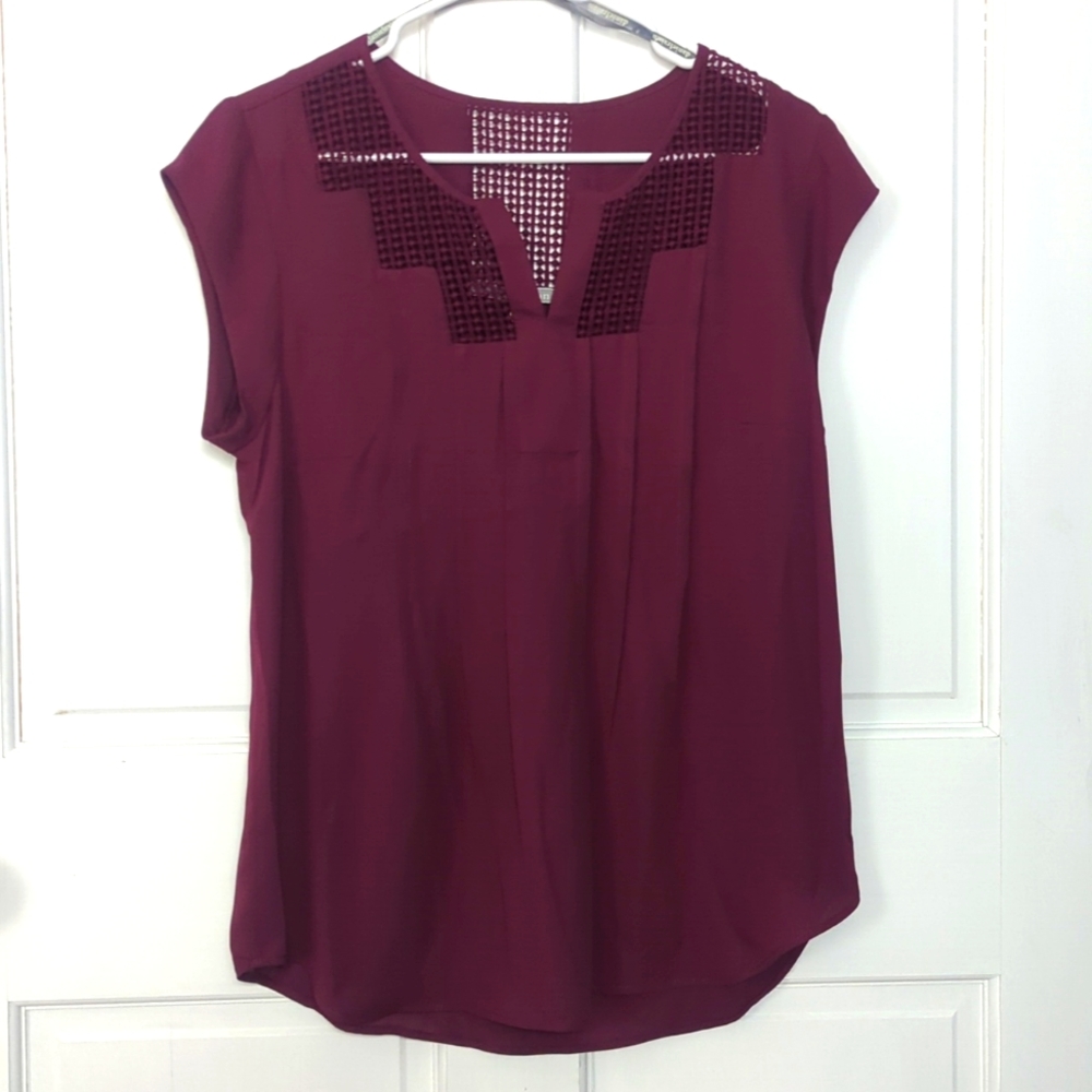 Short sleeve burgundy wine blouse